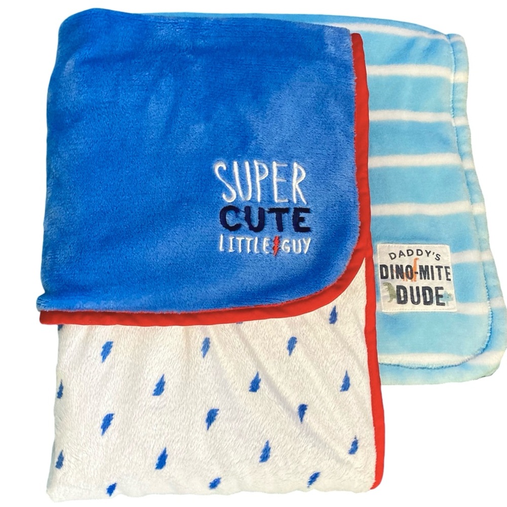 Carter’s Bundle of Two Plush Baby Blankets Dino-mite Dude & Super Cute Guy